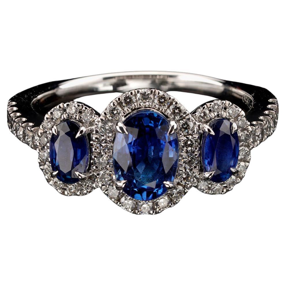 Triple Sapphire and Diamonds Ring For Sale