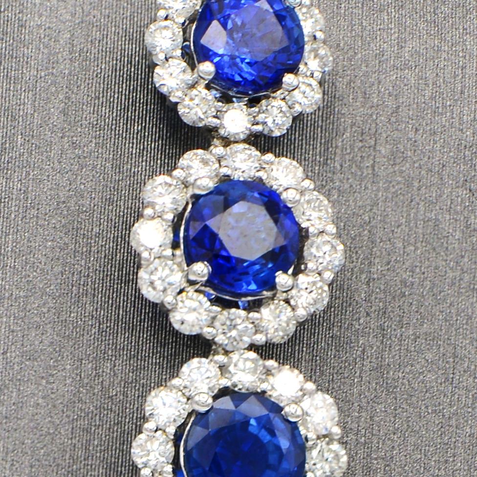 Contemporary Triple Sapphire with Diamond Halo Earrings