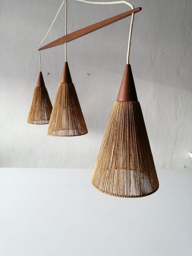 Rope Triple Shade Ceiling Lamp by Ib Fabiansen for Fog & Mørup, 1960s, Denmark For Sale