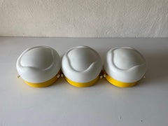 Triple Shade Opal Glass and Yellow Body Flush Mount by AKA, 1960s, Germany