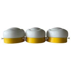 Triple Shade Opal Glass and Yellow Body Flush Mount by AKA, 1960s, Germany