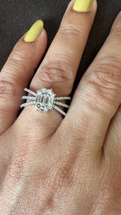 Triple shank with 3 carat face up Invisible set Emerald illusion Piecut diamond