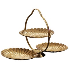 Triple Shell Serving Piece in Vintage Brass