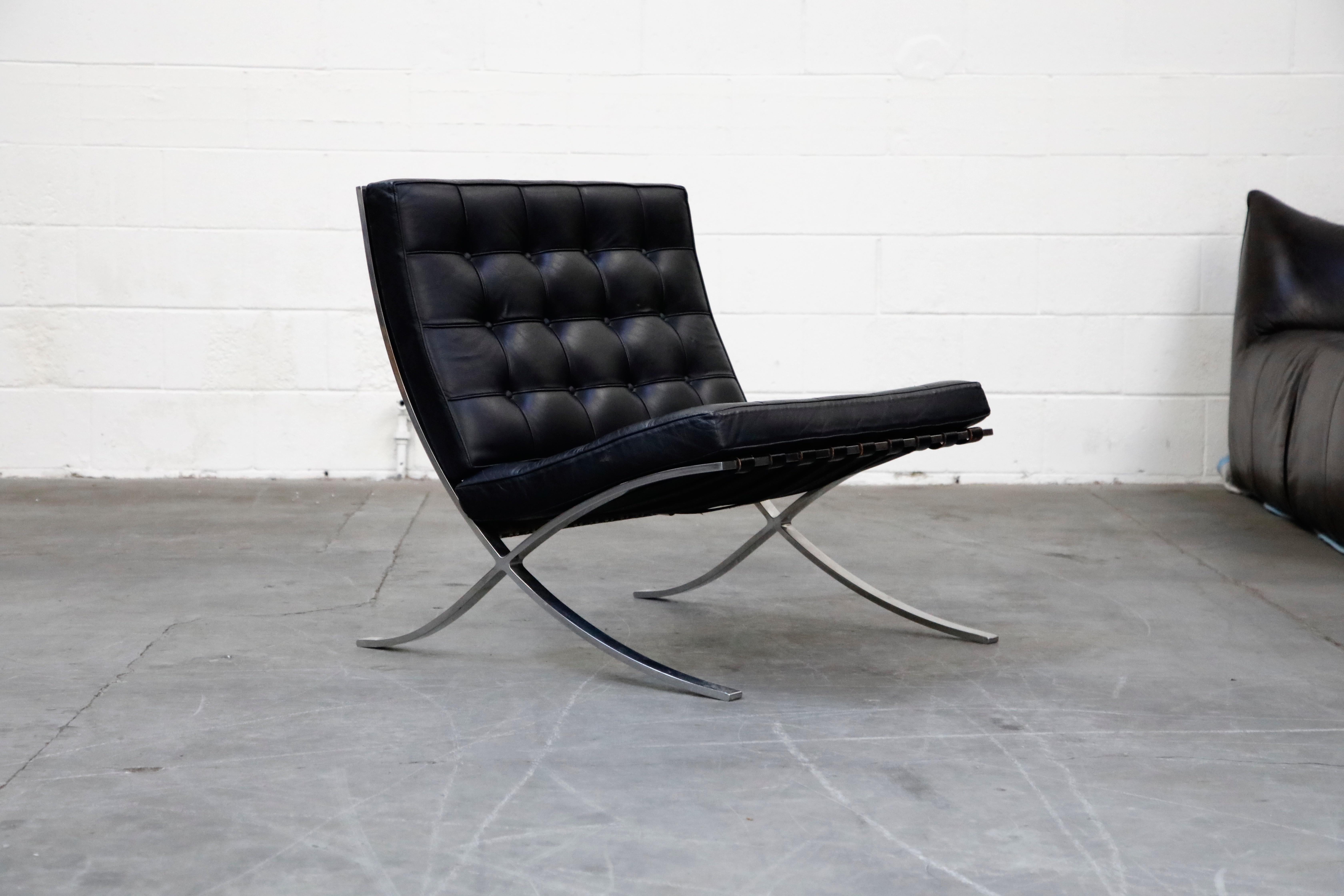 Mid-Century Modern Triple Signed Knoll Associates Barcelona Chairs by Mies van der Rohe, circa 1961