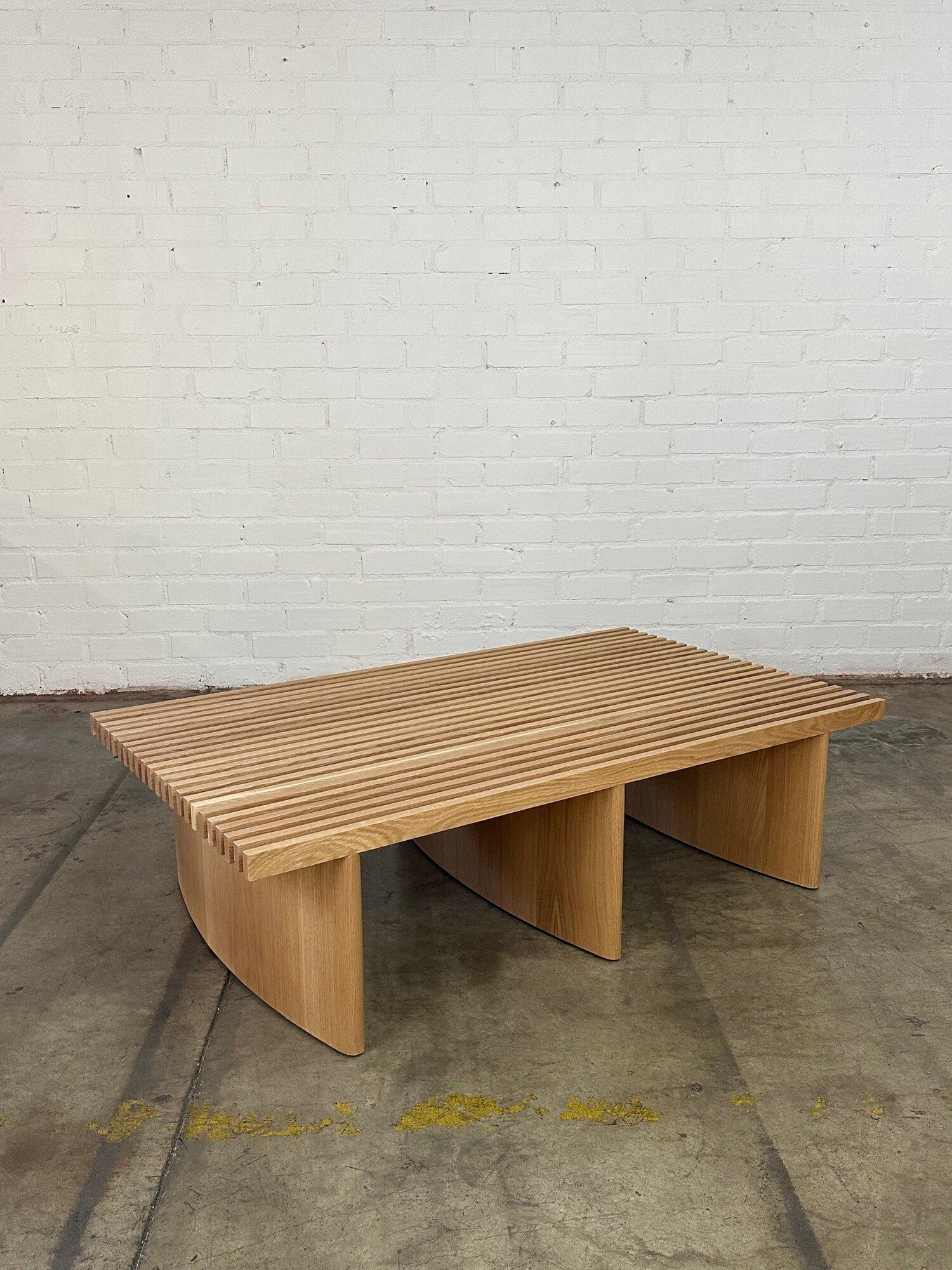 Contemporary Triple Slat Bench Oval Leg Edition For Sale