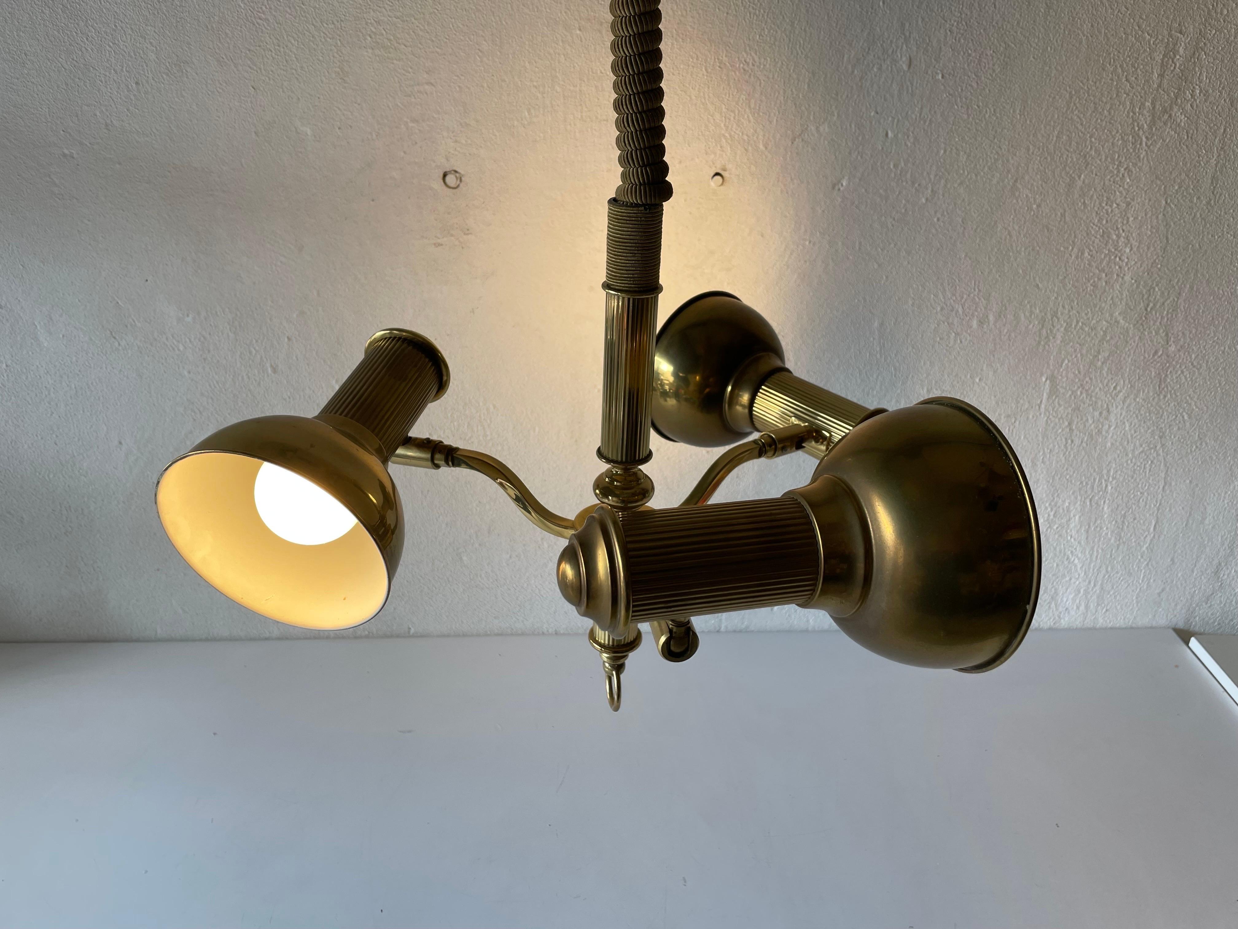 Triple Spot Shade Brass Pendant Lamp by Hillebrand, 1970s, Germany 5
