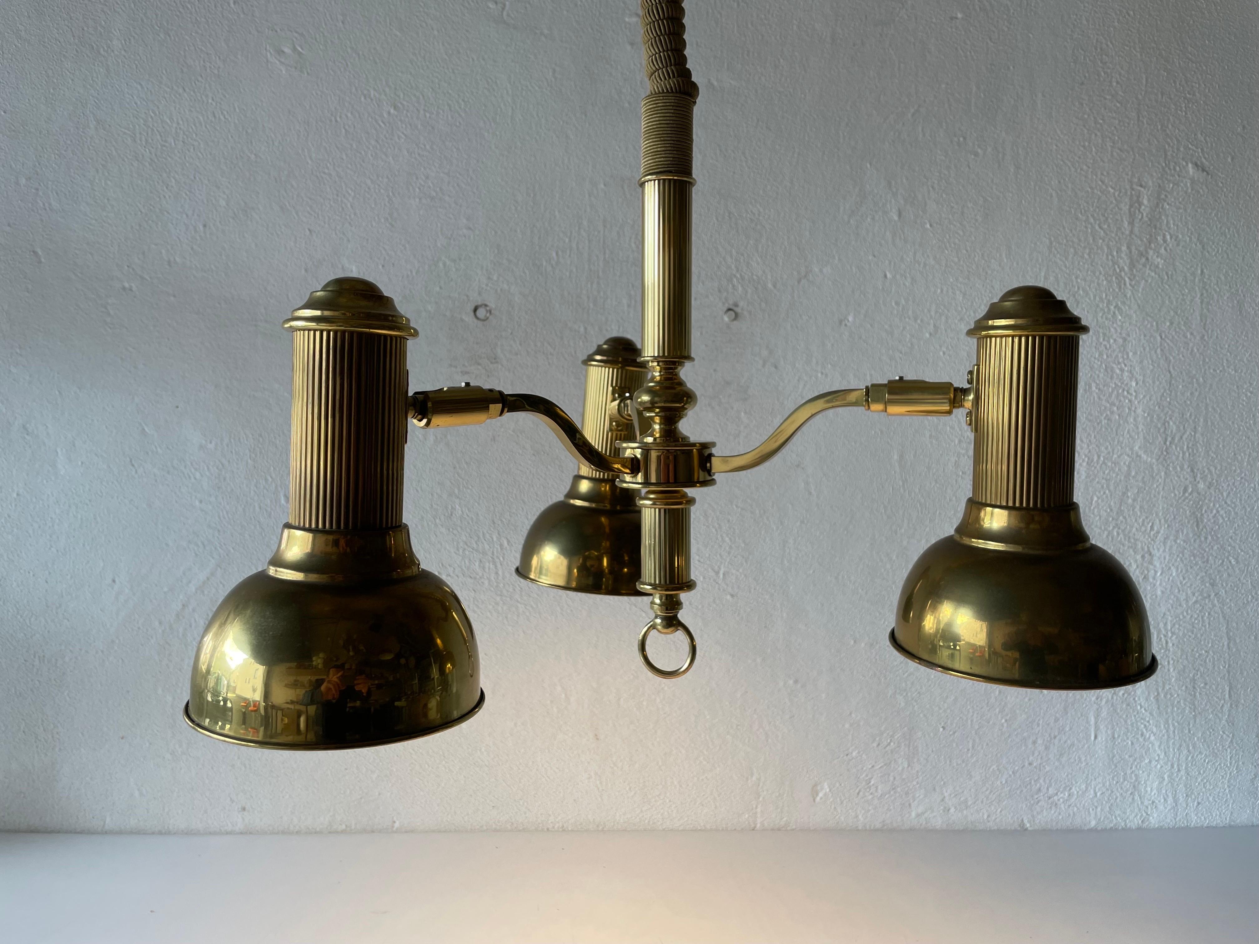 Triple Spot Shade Brass Pendant Lamp by Hillebrand, 1970s, Germany For Sale 6