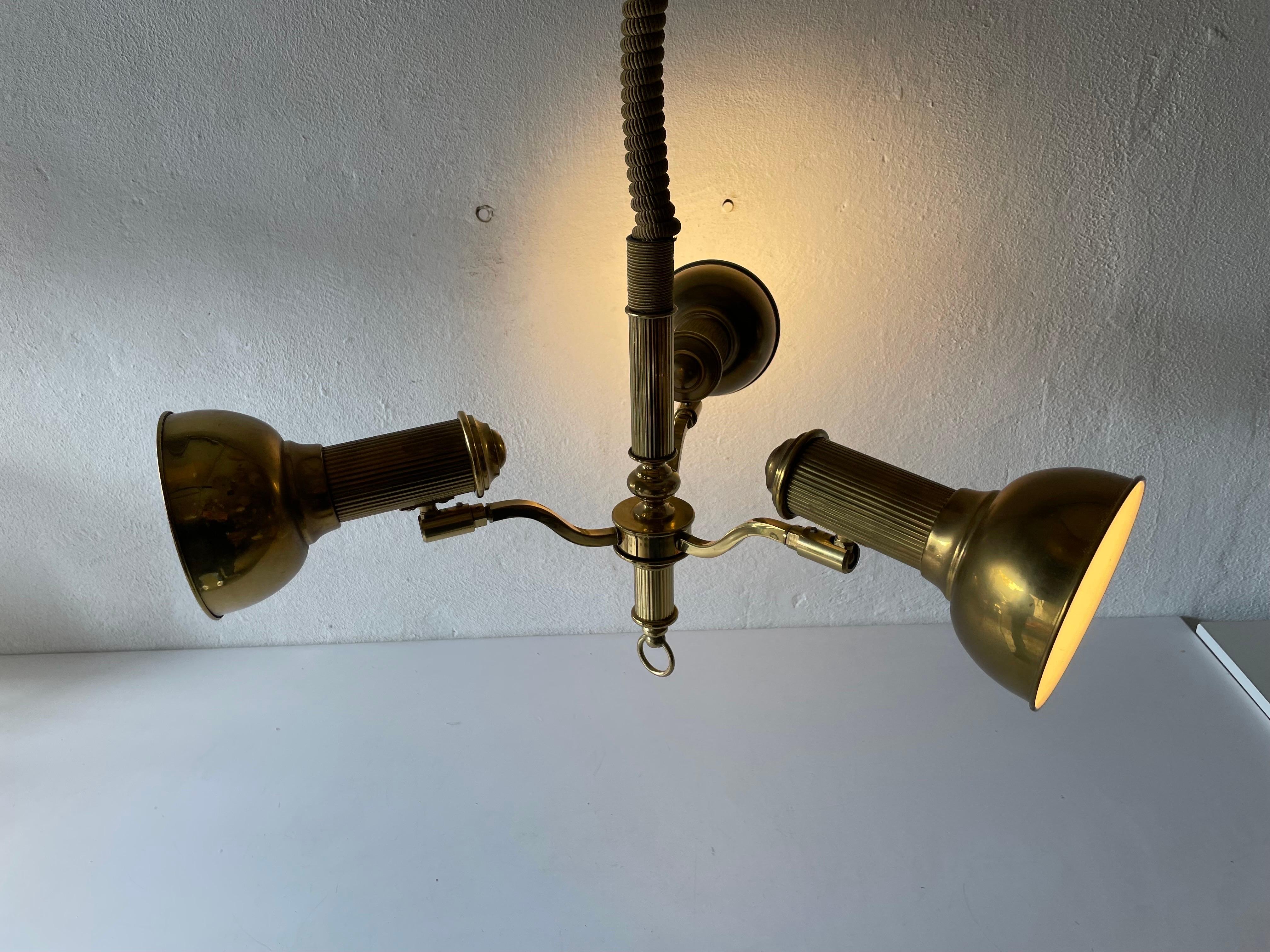 Triple Spot Shade Brass Pendant Lamp by Hillebrand, 1970s, Germany 9