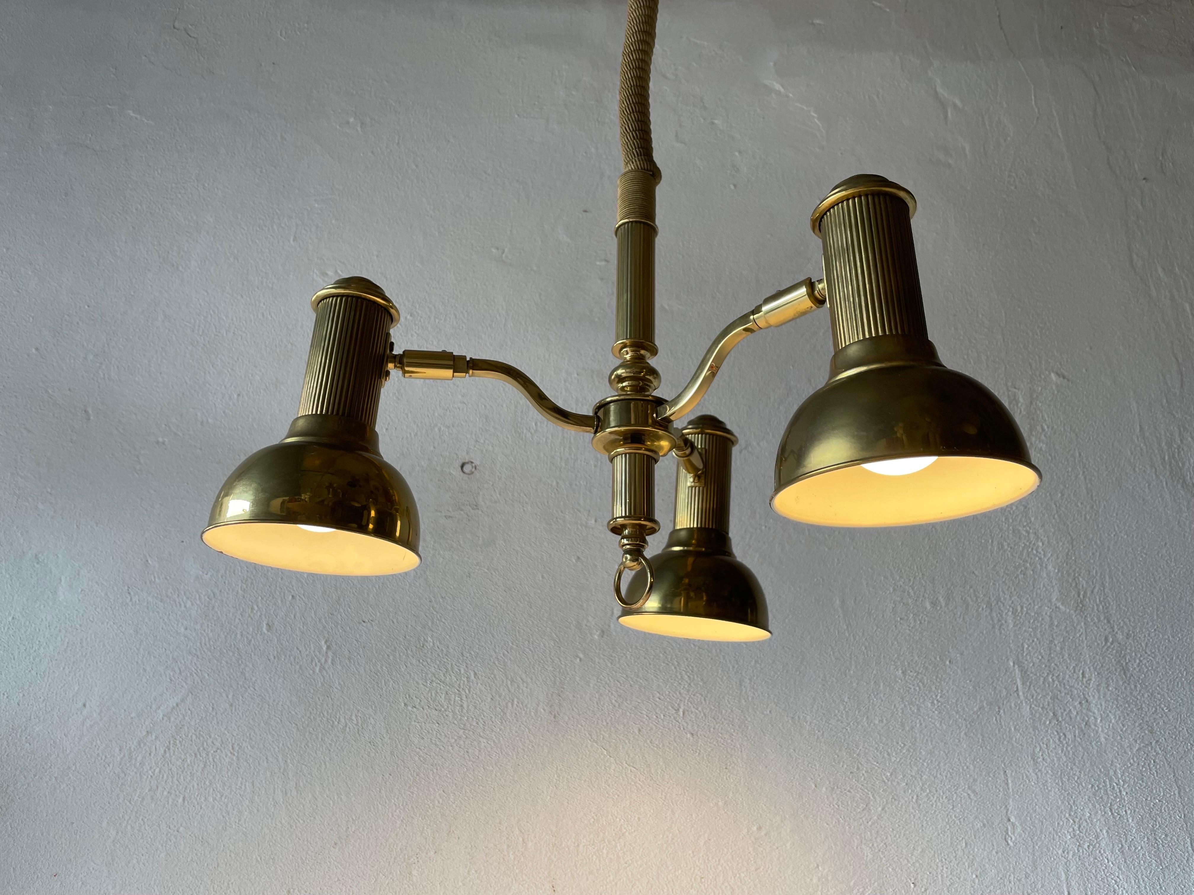 Triple Spot Shade Brass Pendant Lamp by Hillebrand, 1970s, Germany For Sale 10
