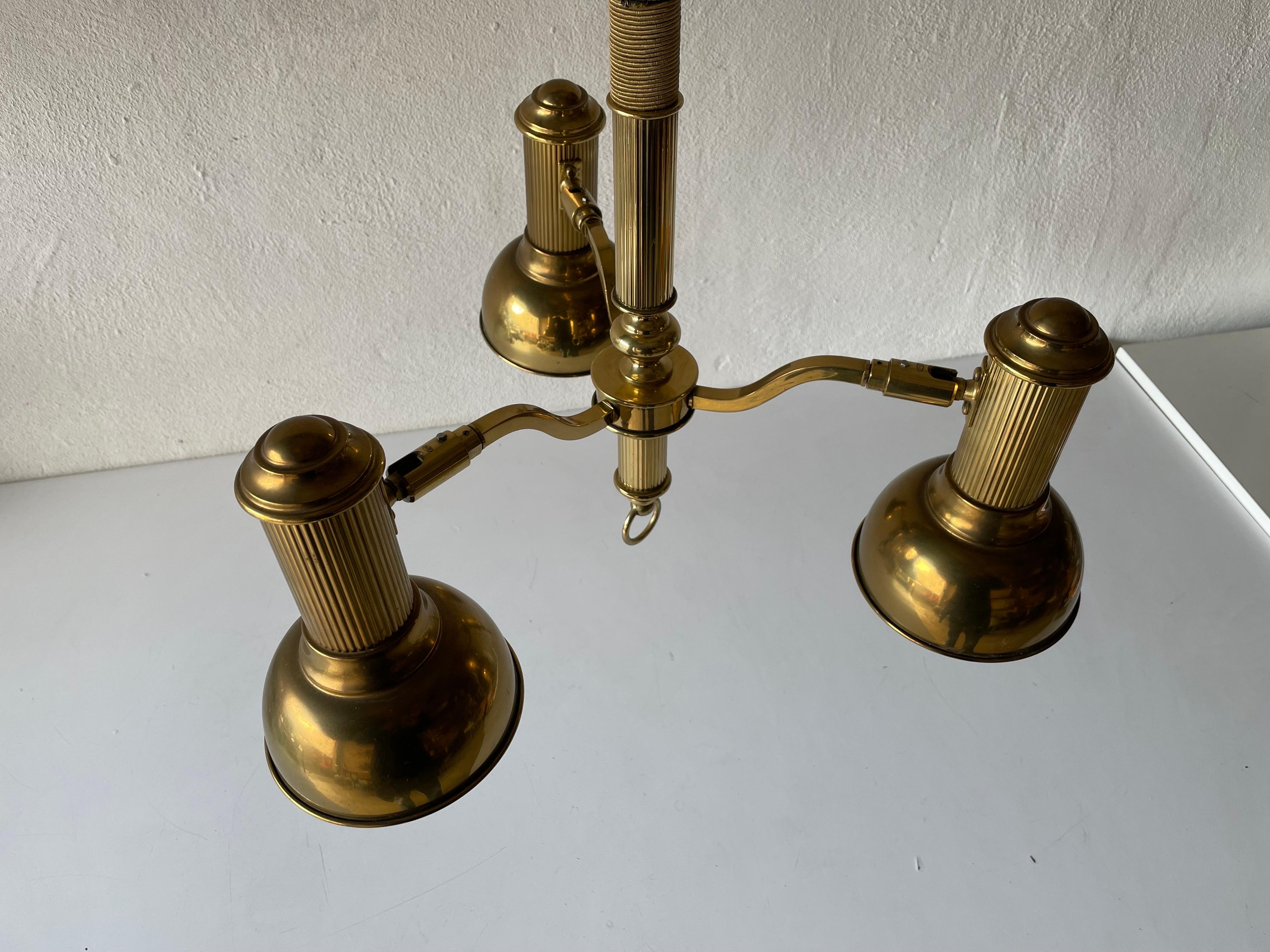Mid-Century Modern Triple Spot Shade Brass Pendant Lamp by Hillebrand, 1970s, Germany