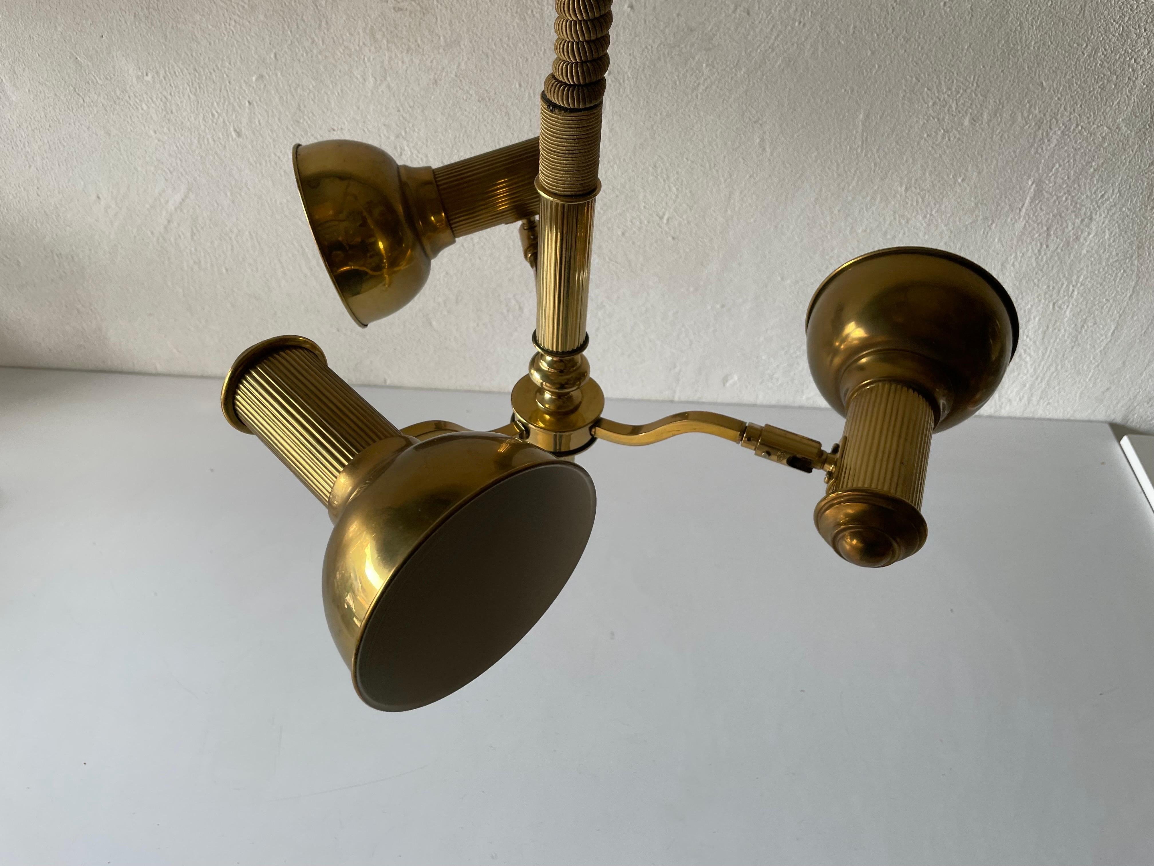 Triple Spot Shade Brass Pendant Lamp by Hillebrand, 1970s, Germany For Sale 1