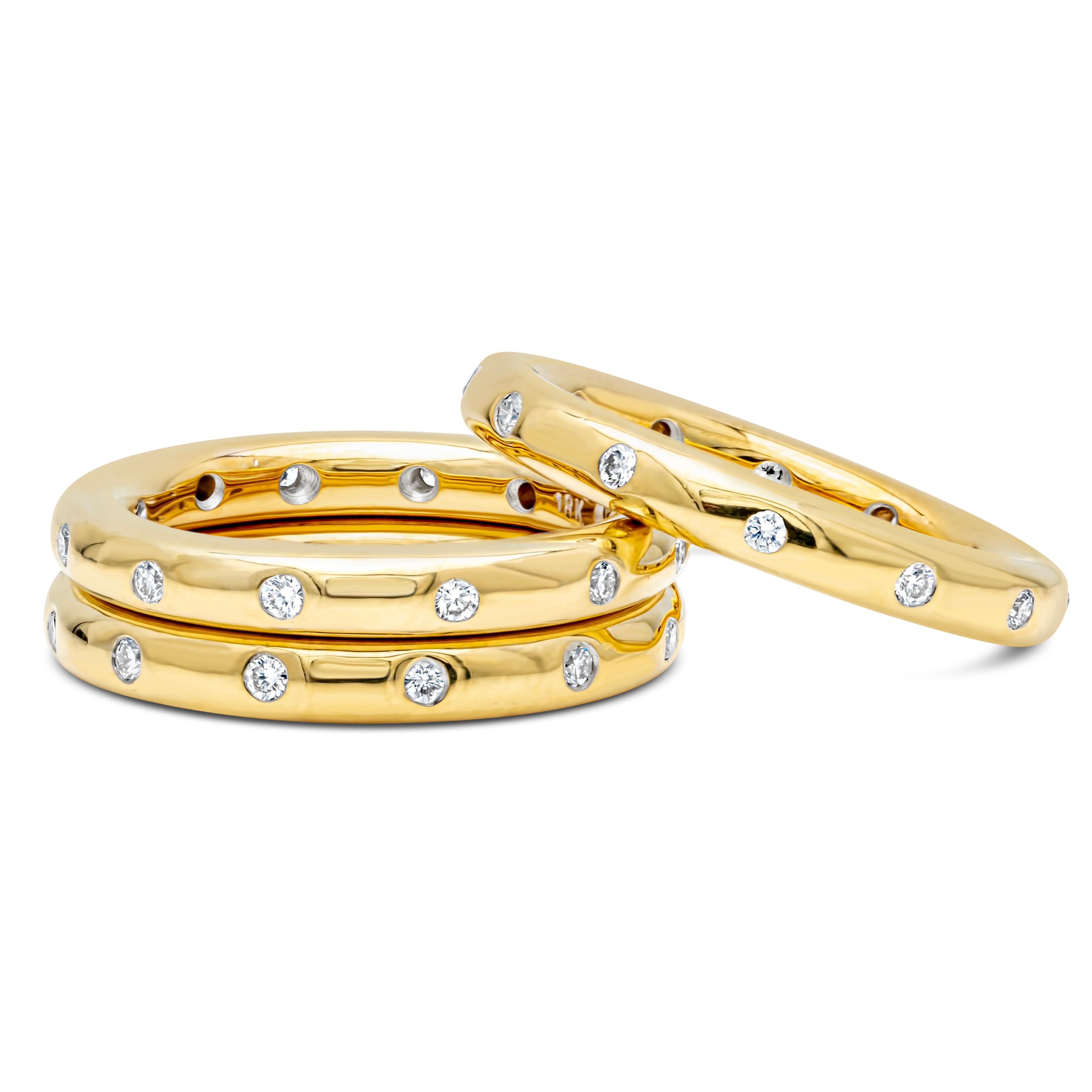 Contemporary Roman Malakov 0.58 Carat Total Diamond Triple Stackable Fashion Ring For Sale