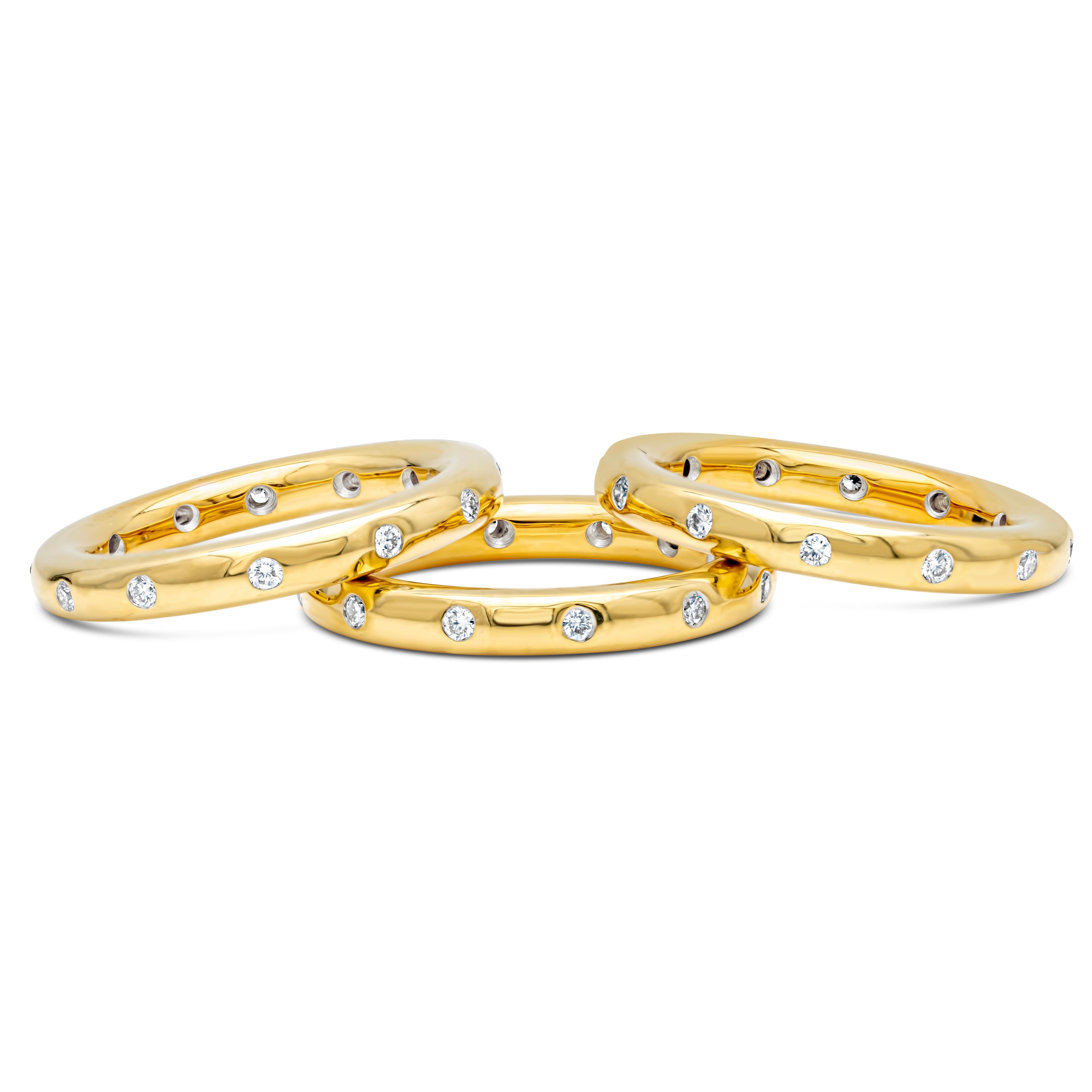 Round Cut Roman Malakov 0.58 Carat Total Diamond Triple Stackable Fashion Ring For Sale