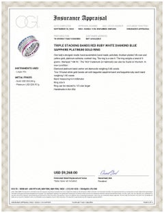 Triple Stacking Bands Ruby Diamond Sapphire 3.80 Carat 9.4 Millimeter Wide Ring