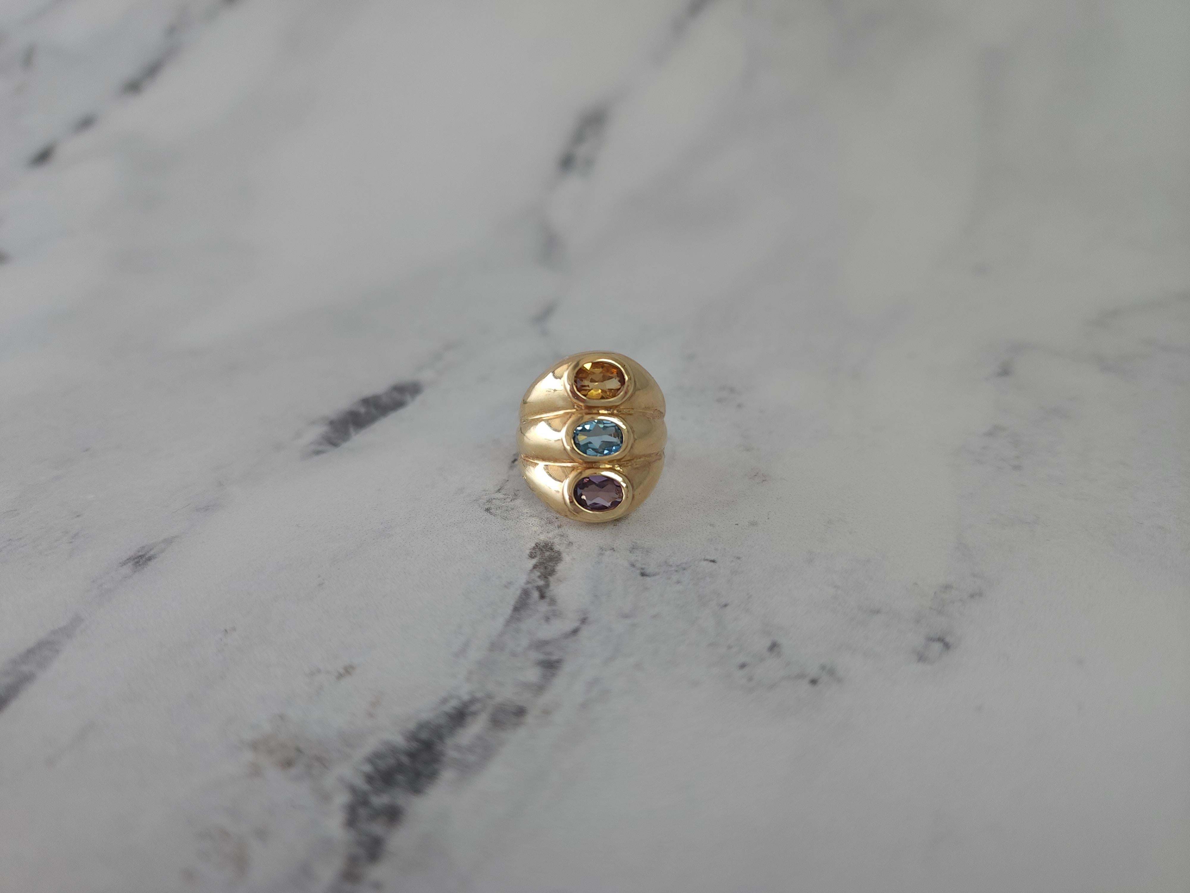Triple Piedra - Anillo Amatista, Citrino y Topacio Azul  14k Oro Amarillo en Nuevo estado para la venta en Sugar Land, TX
