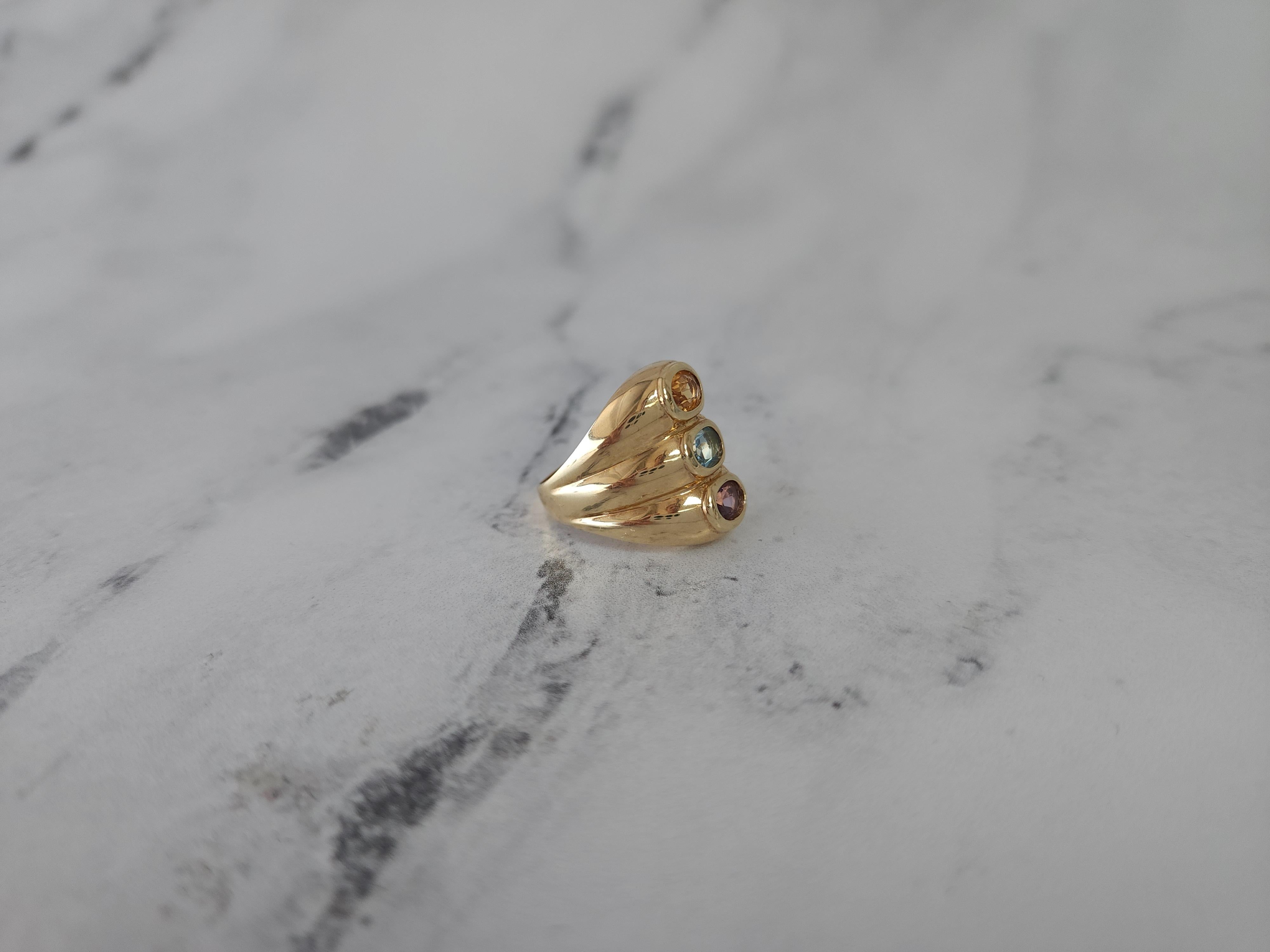 Femenino o masculino Triple Piedra - Anillo Amatista, Citrino y Topacio Azul  14k Oro Amarillo en venta