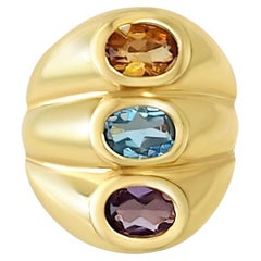 Triple Stone - Amethyst, Citrine & Blue Topaz Ring  14k Yellow Gold