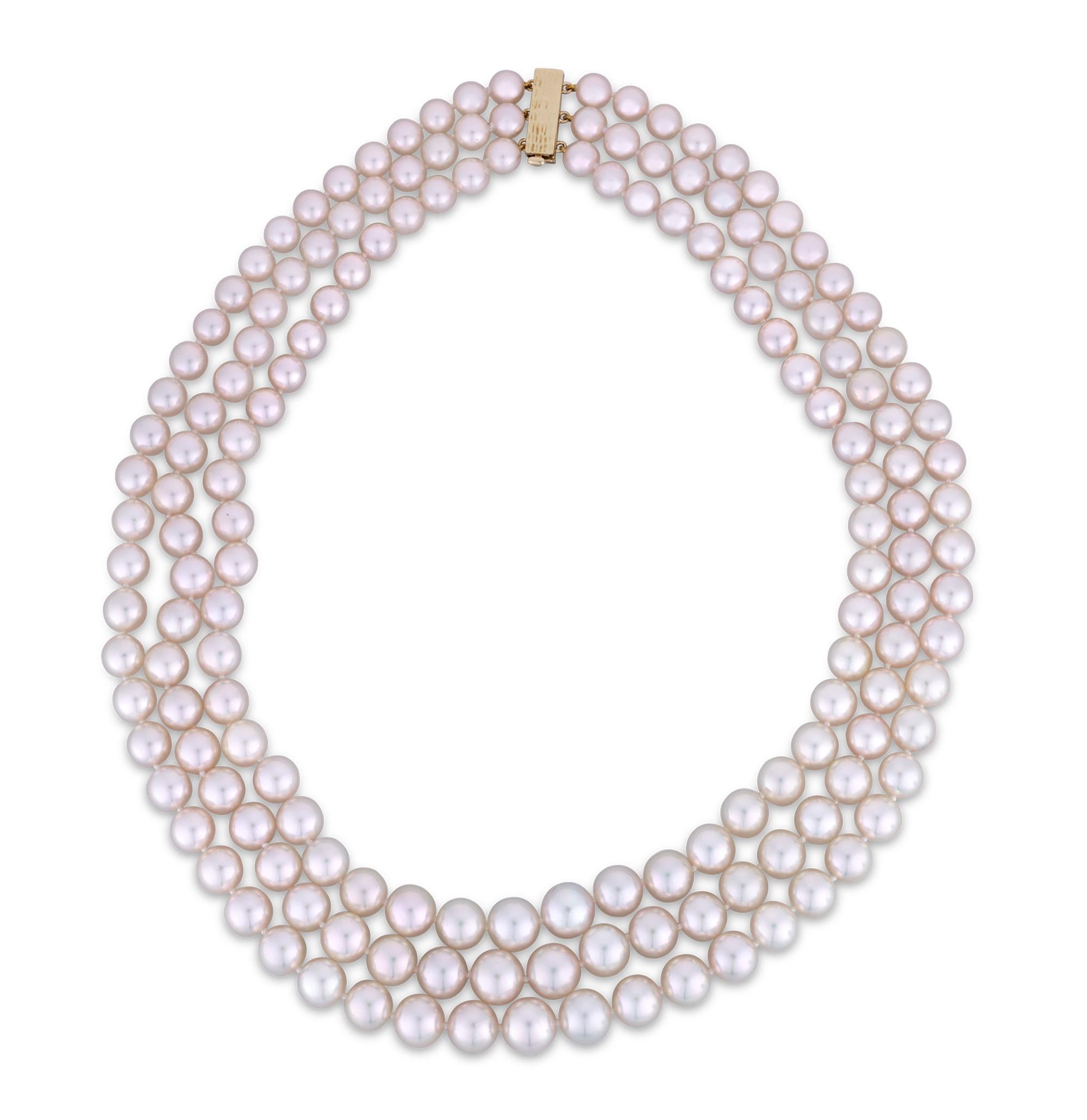 Moderne Collier de perles Akoya à trois rangs en vente