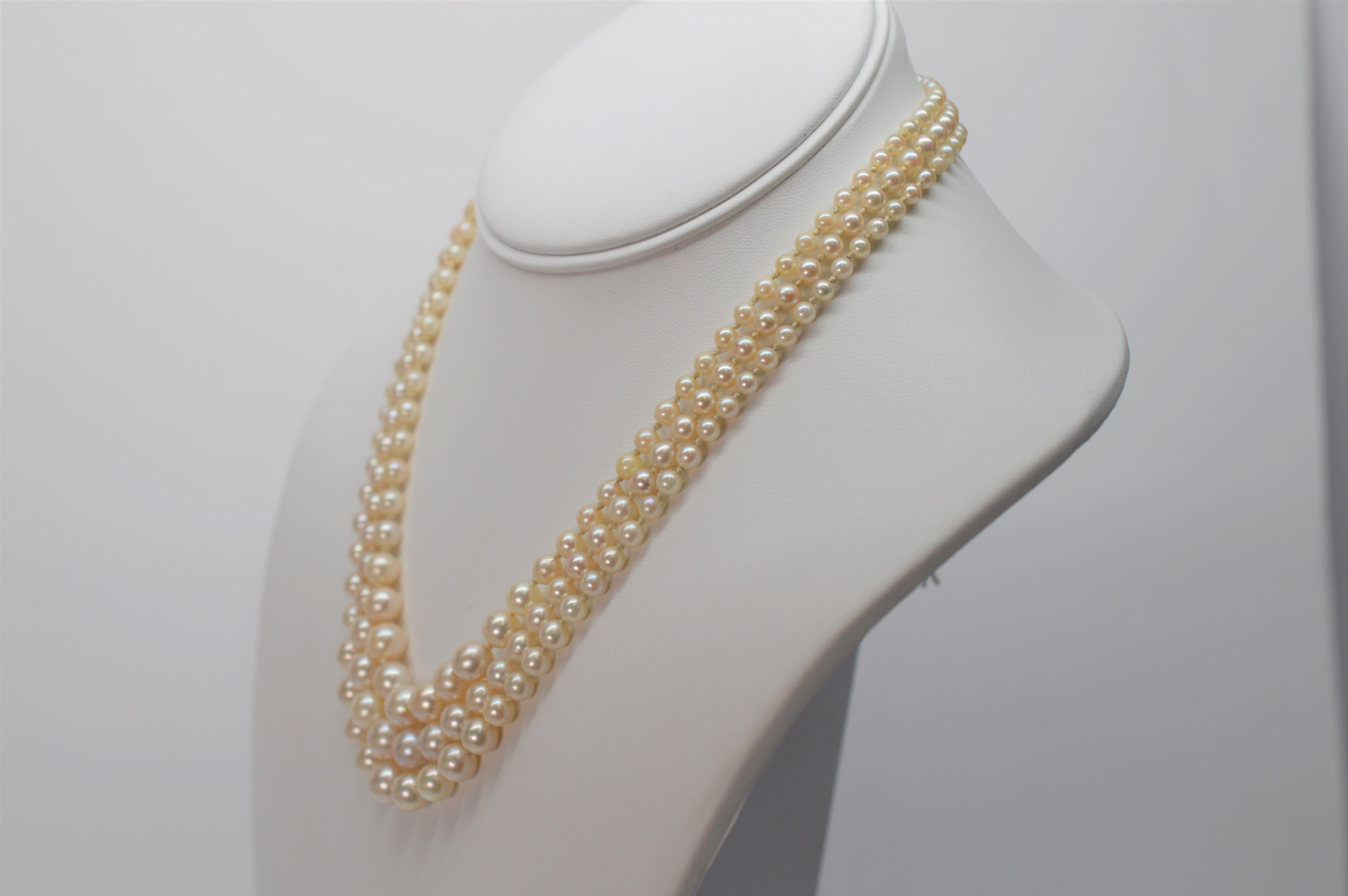 three strand graduated pearl necklace