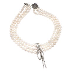 Triple-Strand Akoya Pearl Necklace with Detachable Diamond Pavé Ribbon