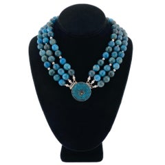 Triple Strand Apatite Necklace with Large Sterling Silver Box Clasp/Pendant