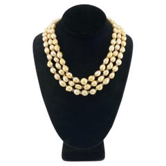 Triple Strand Baroque Pearl & Lemon Quartz Necklace, 14K Gold Filled Clasp