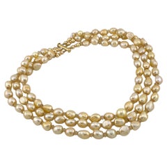 Triple Strand Baroque Pearl & Lemon Quartz Necklace, 14K Gold Filled Clasp