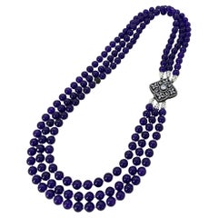 Collier à trois brins en jade violet profond et argent sterling avec fermoir en CZ