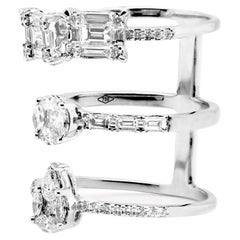 Triple Anillo Moderno de Diamantes en Oro Blanco de 18 ct