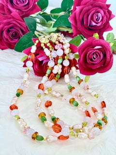 Triple Strand Freshwater Pearl, Tiger's Eye & European Glass Necklace - 65g