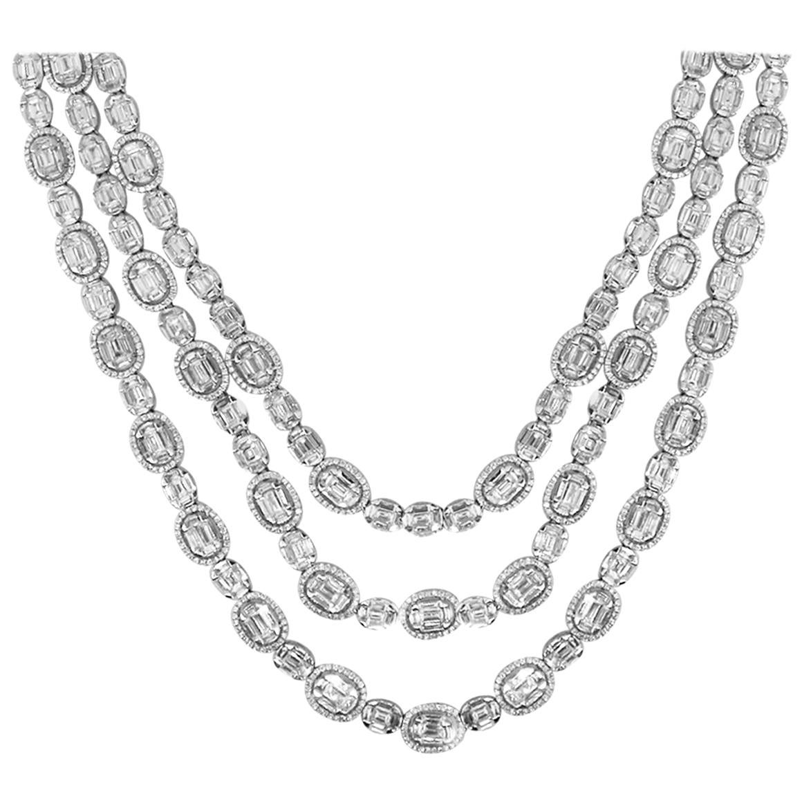 3 Strand Halo Diamond Necklace For Sale at 1stDibs