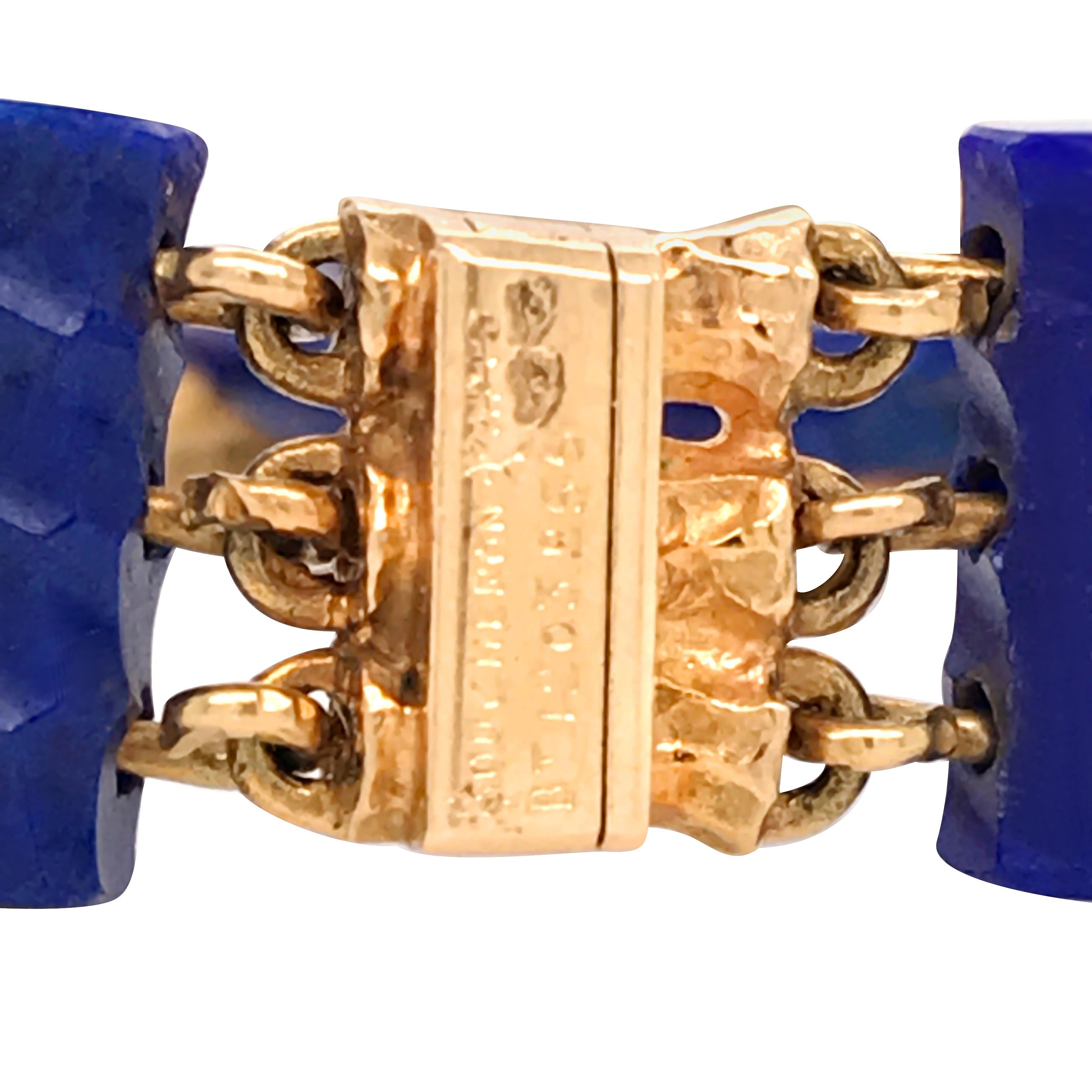 Round Cut Triple Strand Hammered Gold, Lapis and Diamond Bracelet-Watch, Boucheron, Paris