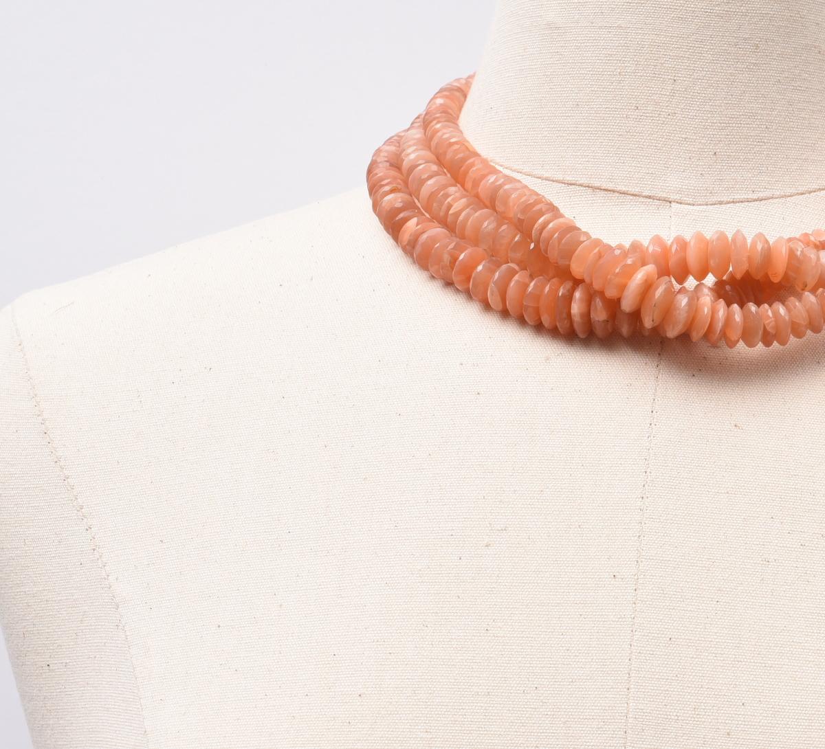 Women's or Men's Peach Moonstone Multi-strand Beaded Necklace