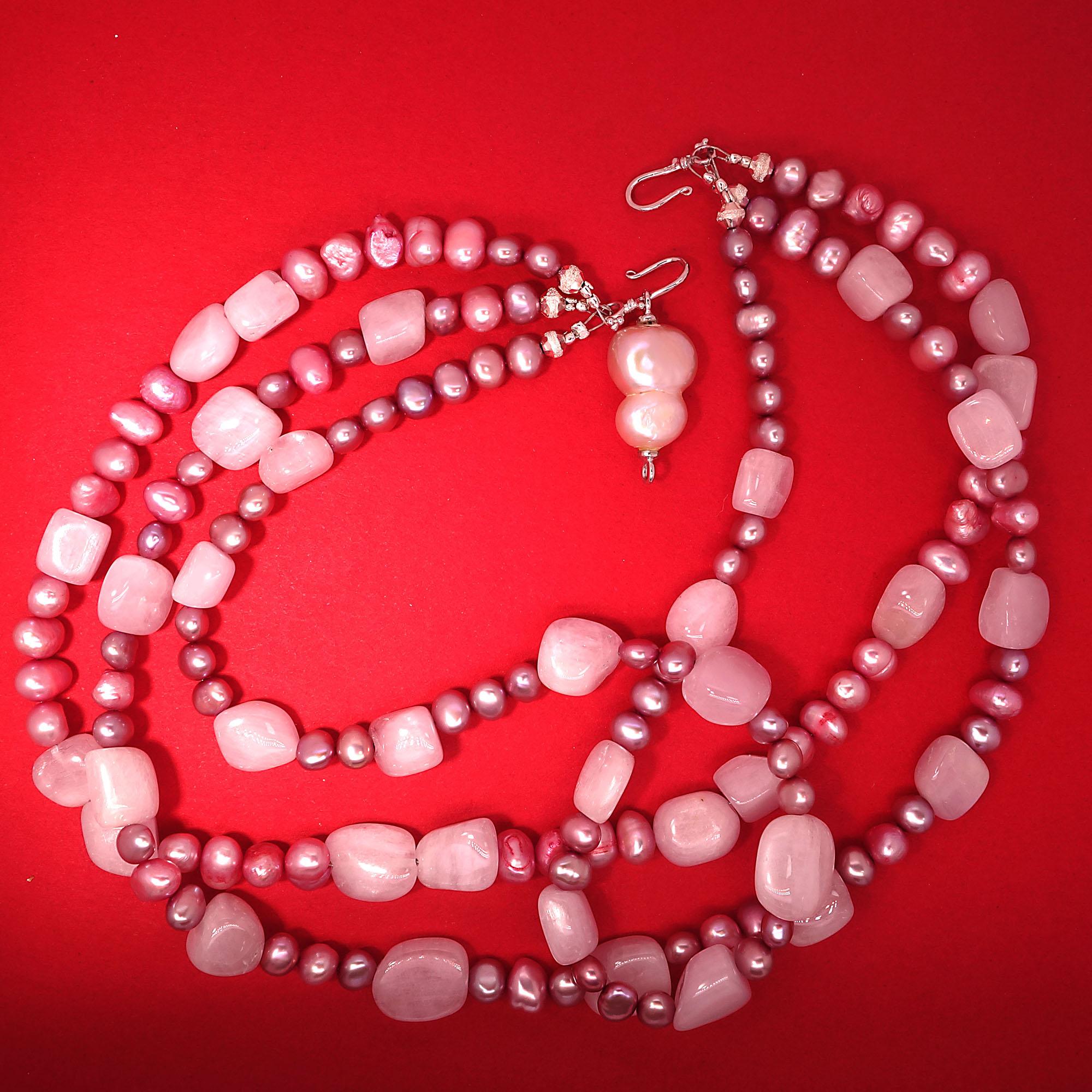 Triple Strand Pink Pearl and Kunzite Necklace 1