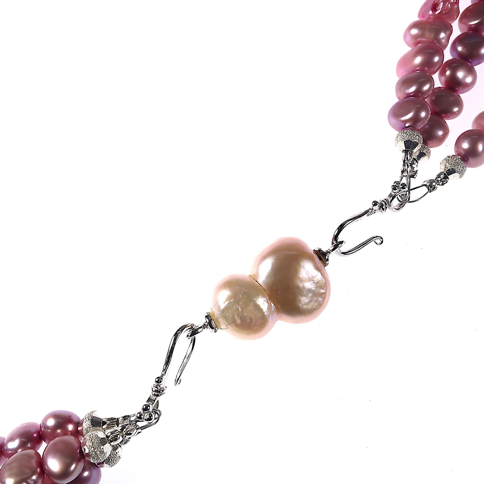 Triple Strand Pink Pearl and Kunzite Necklace 2