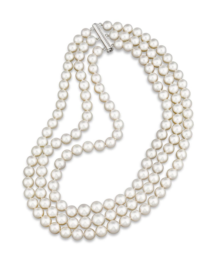 Triple Strand South Sea Pearl Necklace at 1stDibs