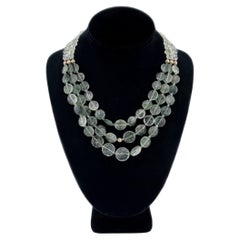 Triple Strand Tourmalinated Quartz and Sterling Silver Necklace, 18 inches