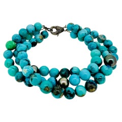 Triple Strand Turquoise and Tahiti Pearl bracelet