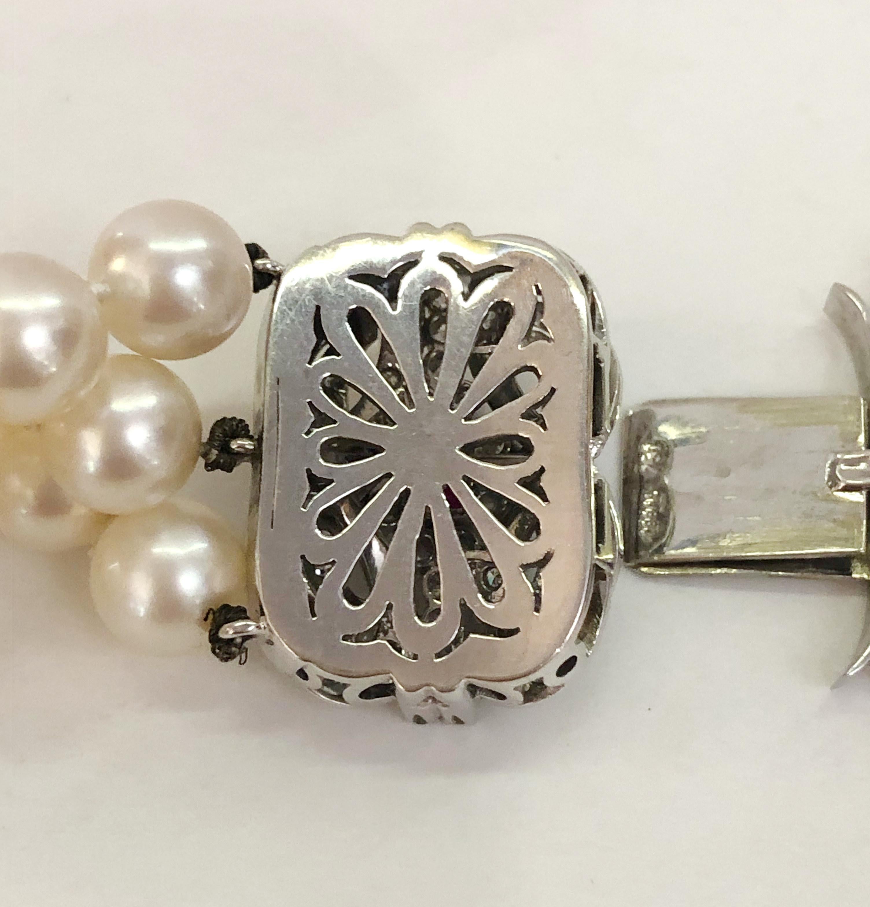 Dreireihige Perlen-Diamant-Halskette im Zustand „Gut“ im Angebot in Los Angeles, CA