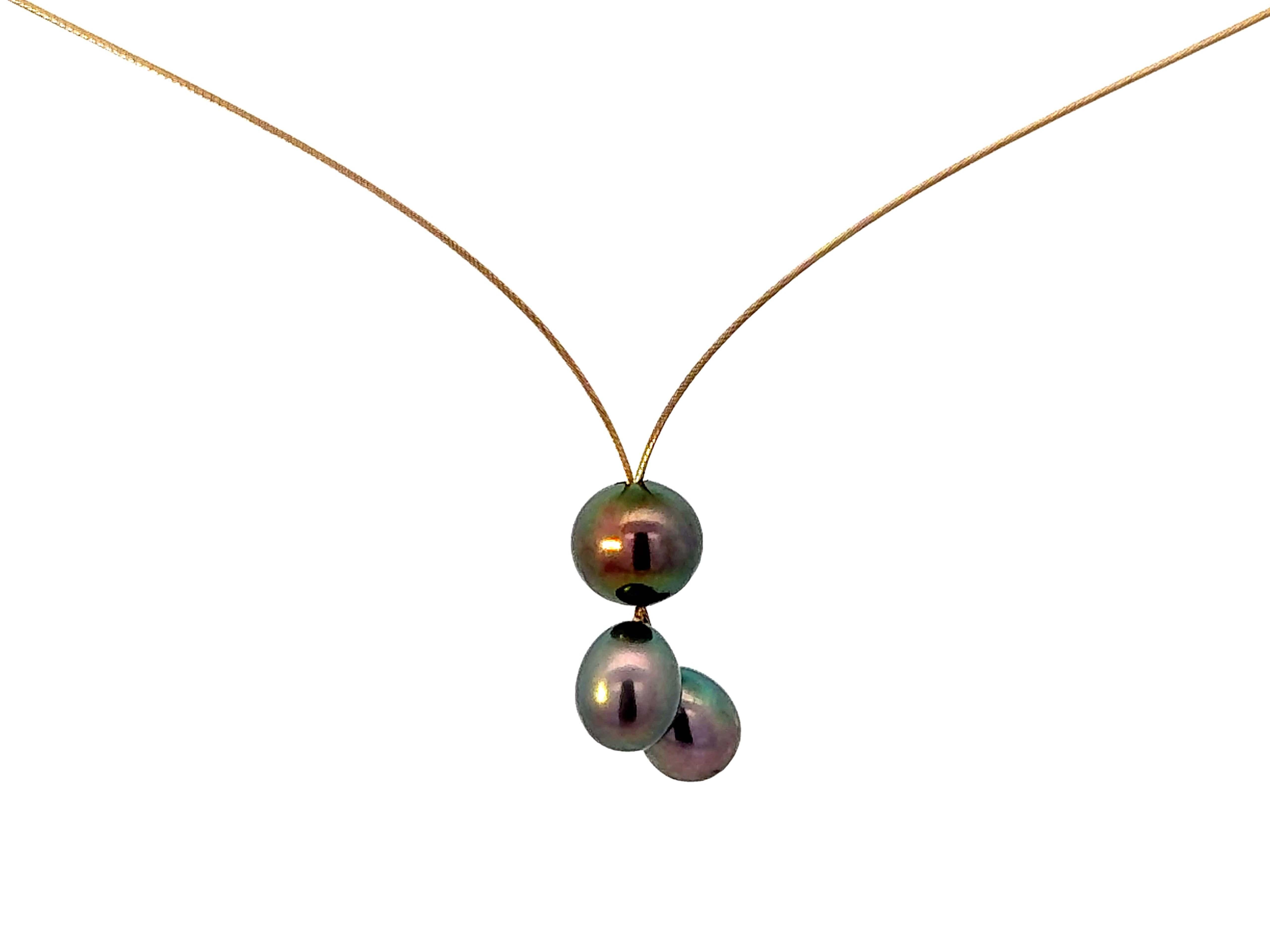 Moderne Collier de perles de Tahiti en or jaune 14 carats en vente