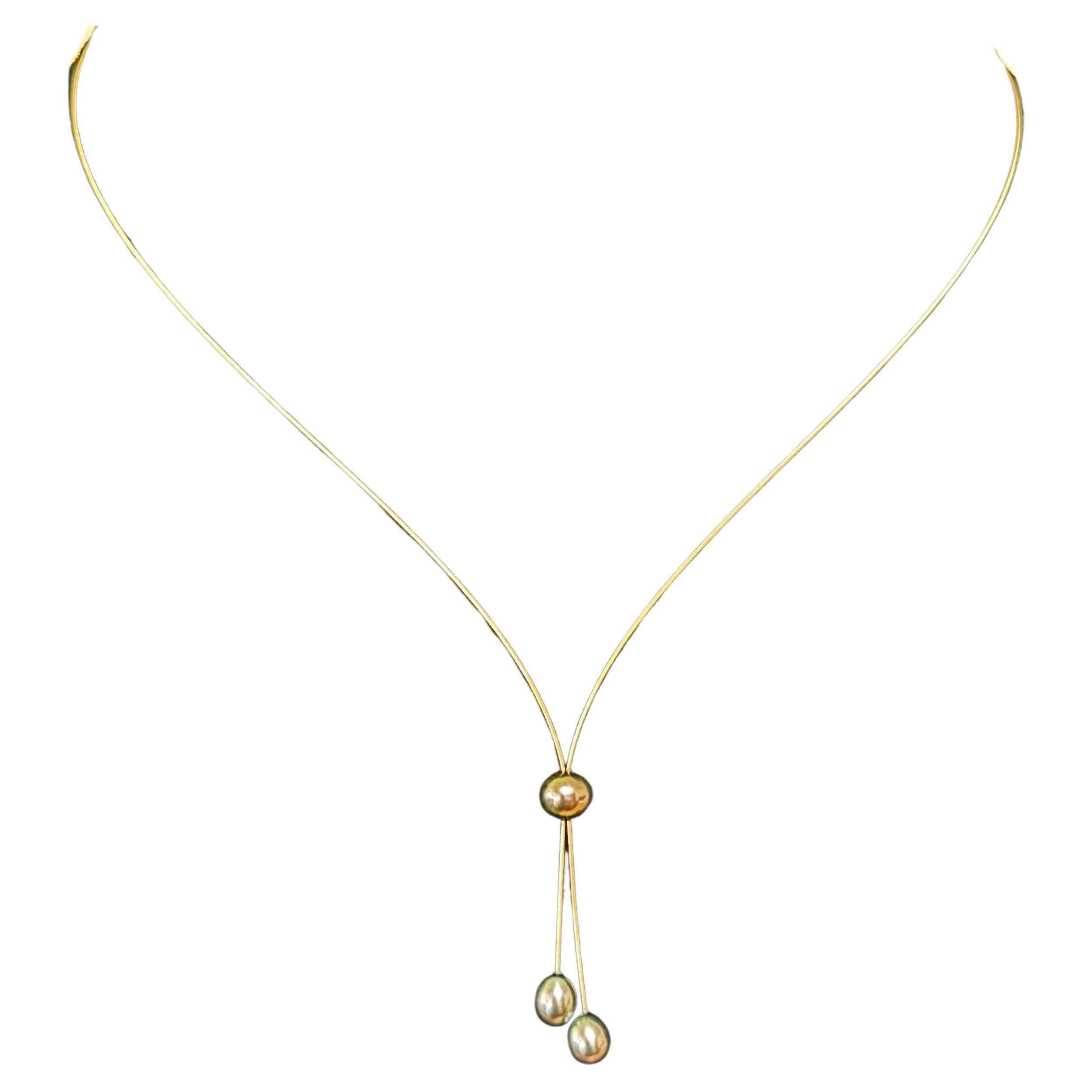 Triple Tahitian Pearl Necklace 14K Yellow Gold