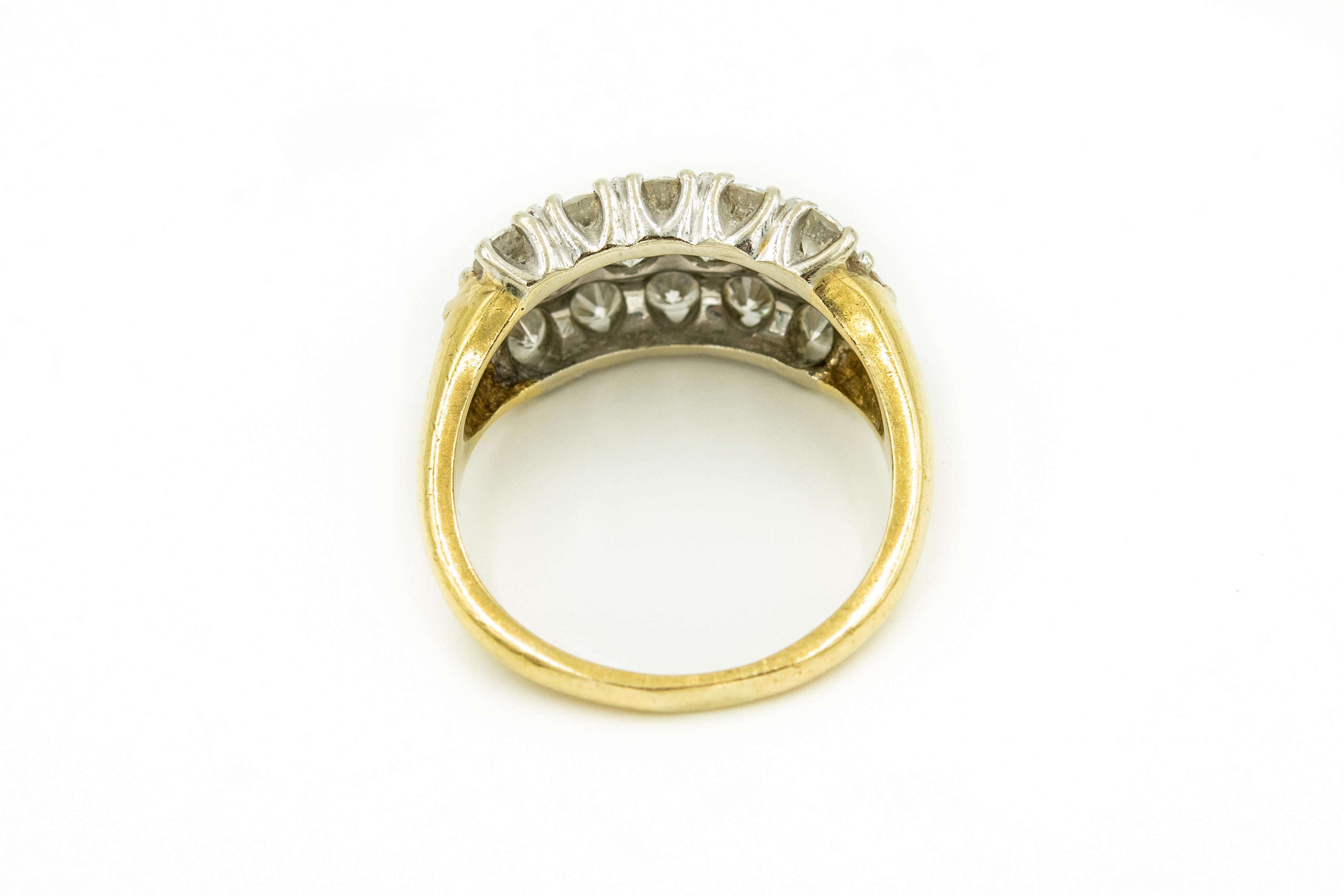 Women's or Men's Triple Three-Row Diamond Gold Band Ring
