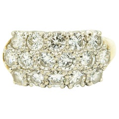 Triple Three-Row Diamond Gold Band Ring