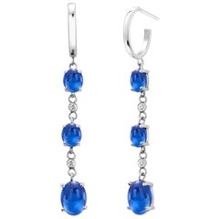 Triple-Tier Cabochon Sapphires and Diamond White Gold Hoop Drop Earrings