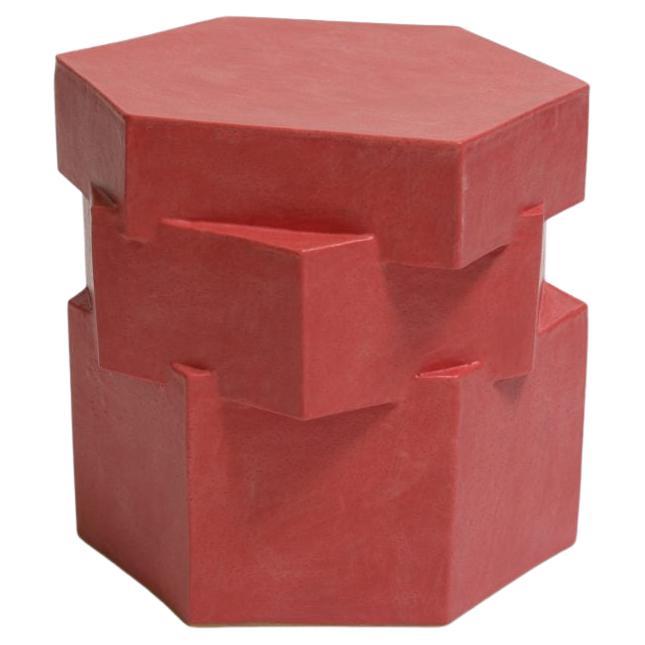 Triple Tier Ceramic Hex Side Table in Cherry Red by Bzippy For Sale