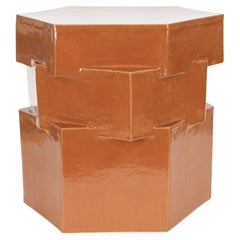 Triple Tier Ceramic Hex Side Table in Cinnamon by BZIPPY