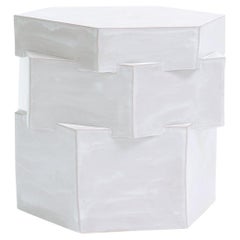 Triple Tier Ceramic Hex Side Table in Marshmallow by BZIPPY