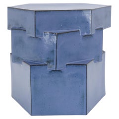 Triple Tier Ceramic Hex Side Table in Mottled Blue by Bzippy