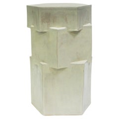 Triple Tier Tall Ceramic Hexagon Side Table & Stool in Cream by BZIPPY
