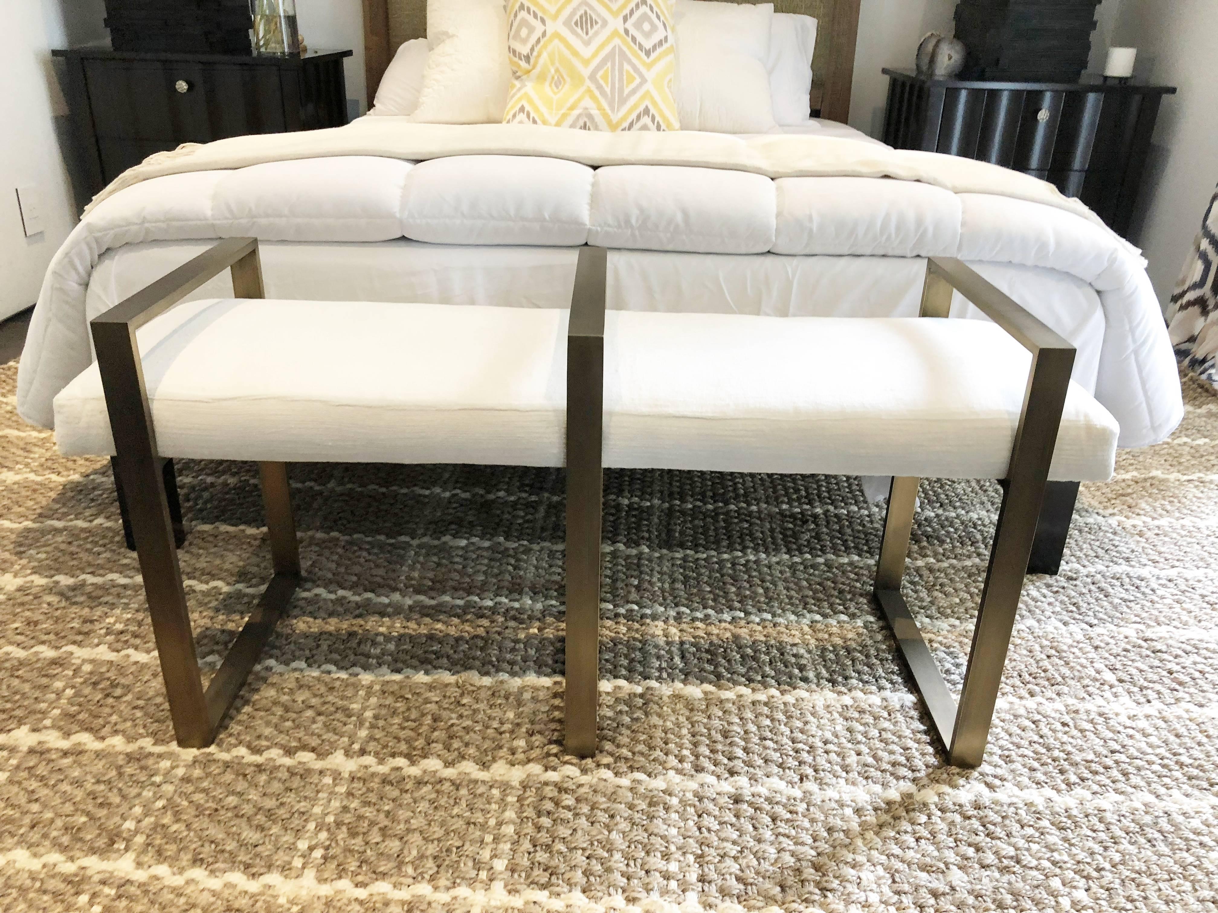 Modern Triple Rectangle Bench in Solid Brass and Antique Finish For Sale